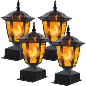 Dynaming Solar Flame Post Lights Outdoor, Solar Powered Lamps Fence